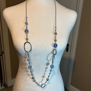 Vintage Lia Sophia Silver and Blue Beaded Necklace Y2K